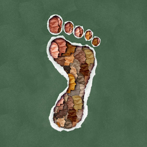 Footprint feet childhood 3D render background.