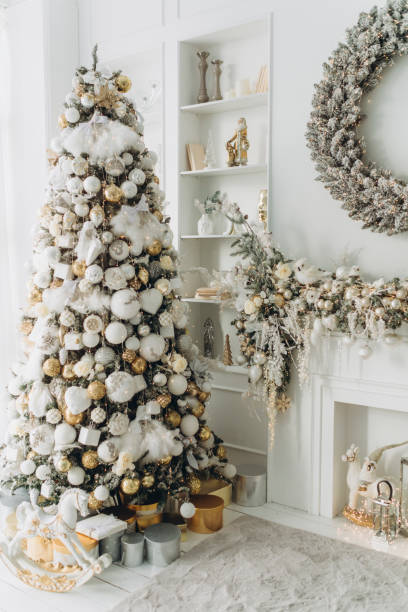 istock New Year's decor, festive home interior in white tones with gold 1400094932