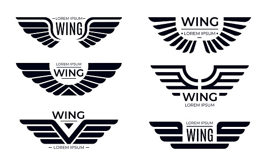 Wings badges collection, army labels for military force. Vector military emblem, badges with wings, label or symbol vintage design illustration