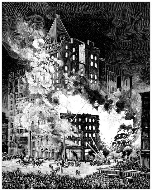 Antique illustration: Building fire in New York