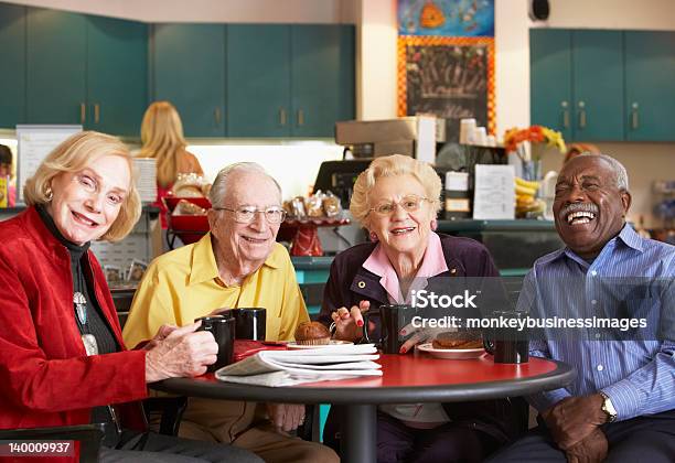 Senior Adults Drinking Coffee In A Cafe Stock Photo - Download Image Now - Senior Adult, Assisted Living, Nursing Home
