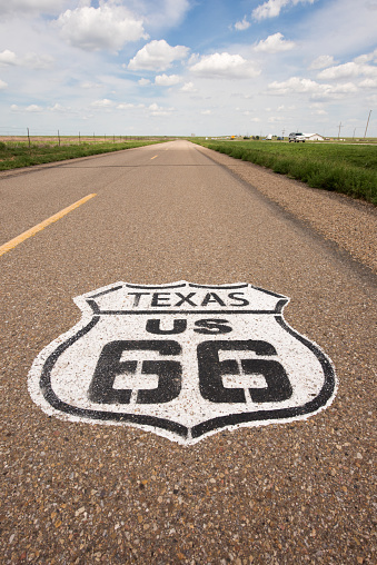 Route 66 Sign Painted on the road in Texas