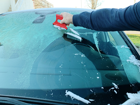 Scraping the ice off the windshield