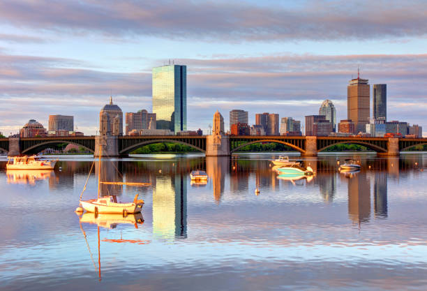 보스턴의 백 베이 지역 스카이 라인 - boston charles river skyline massachusetts 뉴스 사진 이미지
