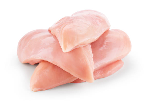 chicken breast isolated. raw chicken fillet on white background. poultry raw. chicken meat with clipping path. - chicken breast imagens e fotografias de stock