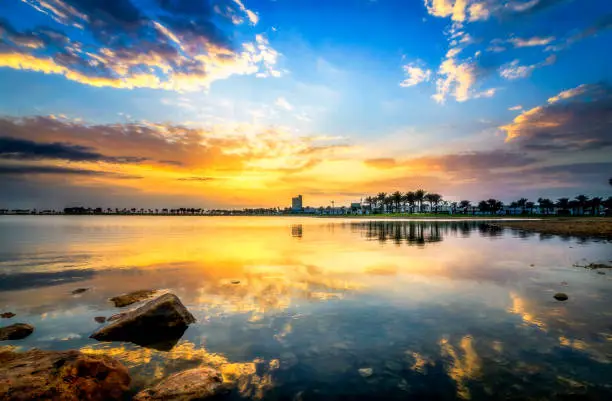 Beautiful Morning sunrise view in Modon lake -Dammam Saudi Arabia.