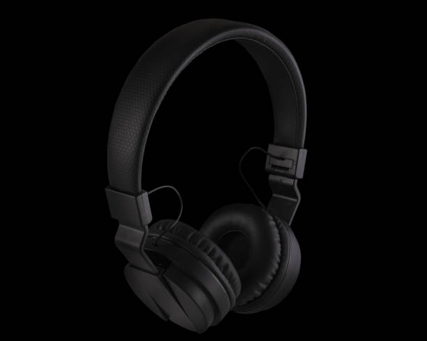 istock Black headphones on black 1400102248