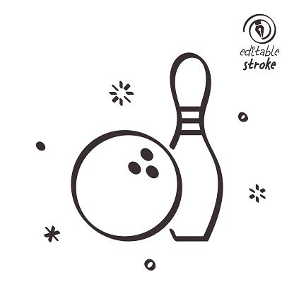 Bowling club concept can fit various design projects. Modern and playful line vector illustration featuring the object drawn in outline style. It's also easy to change the stroke width and edit the color.
