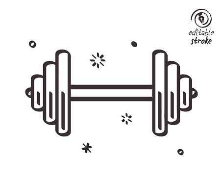Bodybuilding concept can fit various design projects. Modern and playful line vector illustration featuring the object drawn in outline style. It's also easy to change the stroke width and edit the color.