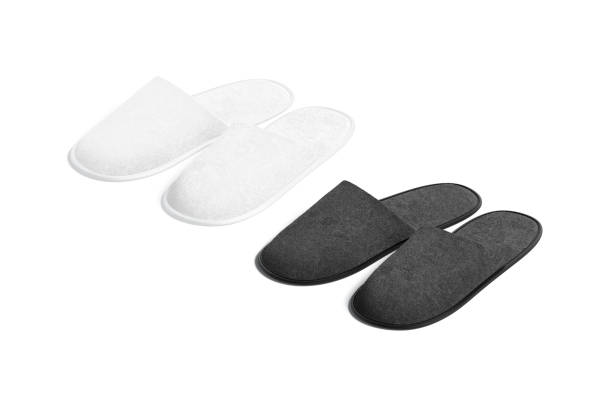 istock Blank black and white home slippers mockup, side view 1400106117