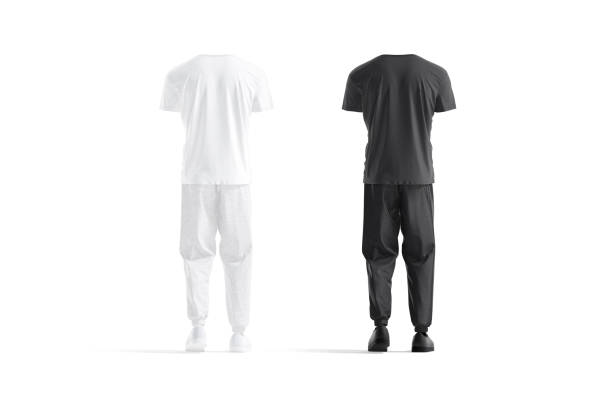 istock Blank black and white white sport uniform mockup, back view 1400106928