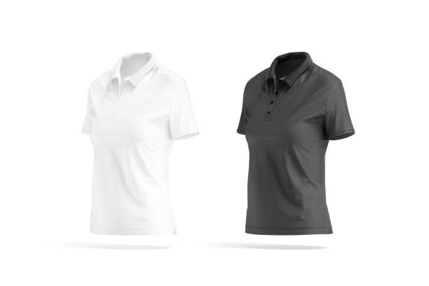 istock Blank black and white women polo shirt mockup, side view 1400107733