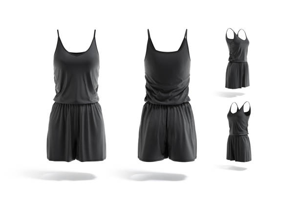 istock Blank black women romper mock up, different views 1400107995