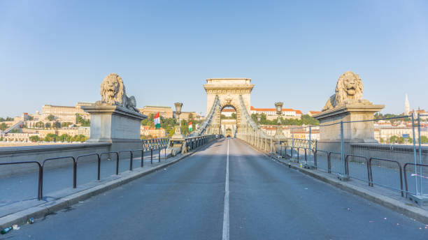 piękny detal z mostu łańcuchowego, budapeszt. - budapest chain bridge hungary palace zdjęcia i obrazy z banku zdjęć