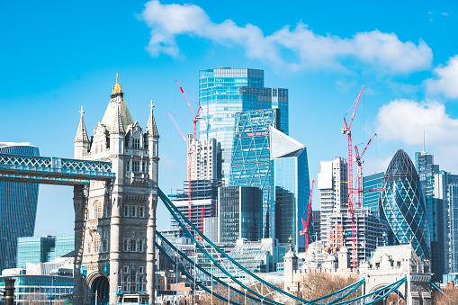 New office construction in the City of London and blue sky