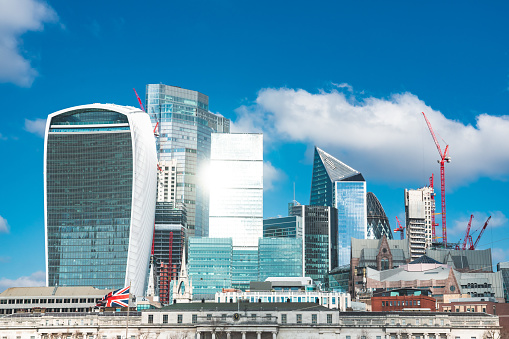 New office construction in the City of London and blue sky