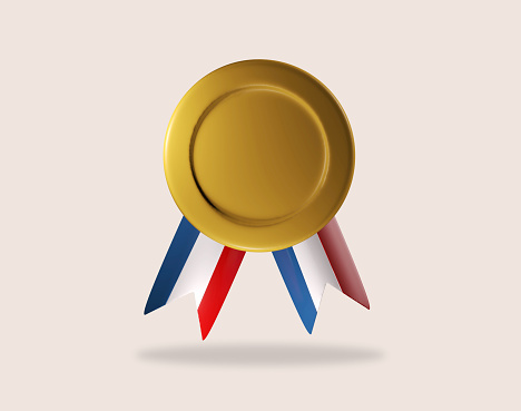3d rendering low poly  gold medal with ribbon