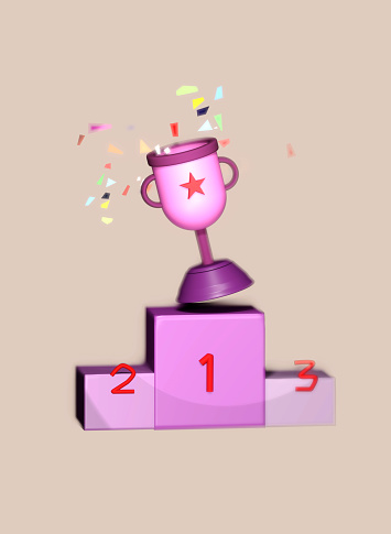 3d rendering low poly trophy on podium