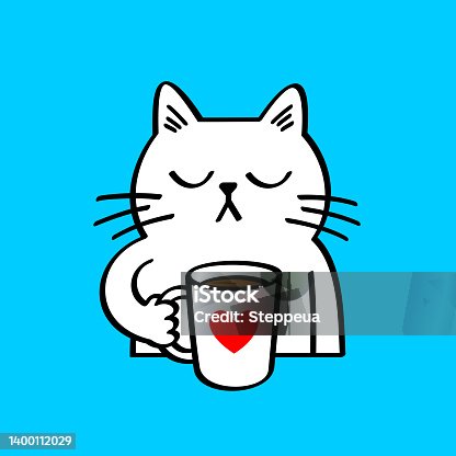 istock White cat drinking morning coffee 1400112029