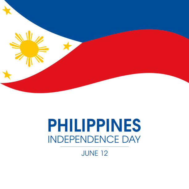 illustrazioni stock, clip art, cartoni animati e icone di tendenza di poster del giorno dell'indipendenza delle filippine con vettore bandiera sventolante - filippine