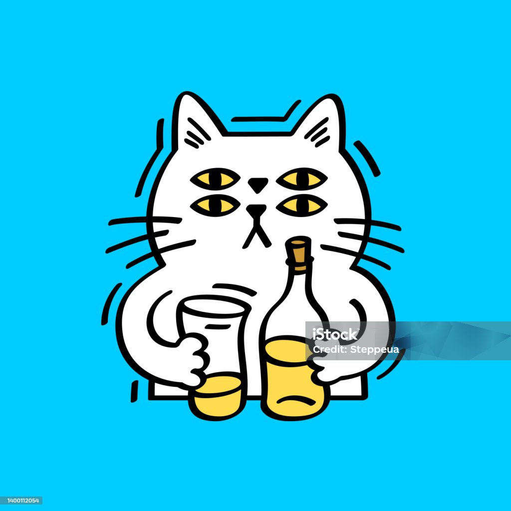 Chat blanc buvant de l’alcool - clipart vectoriel de Boire libre de droits Chat blanc buvant de l’alcool - clipart vectoriel de Boire libre de droits