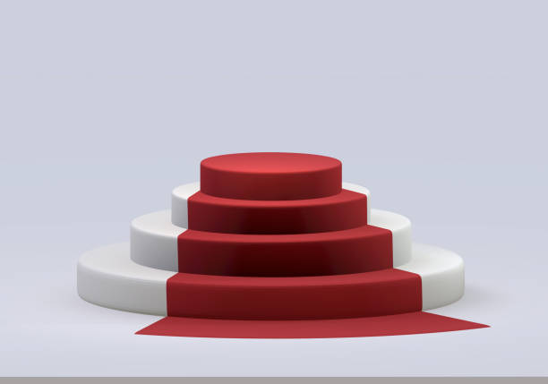 istock 3d rendering of round podium stage with red carpet 1400112070