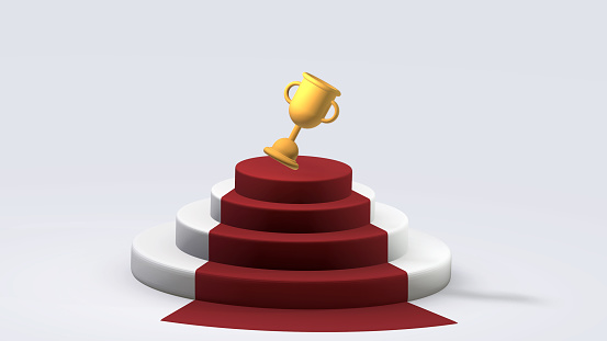 3d rendering of stage with red carpet and trophy