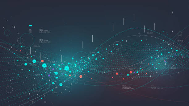 ilustraciones, imágenes clip art, dibujos animados e iconos de stock de procesamiento y análisis de big data no estructurados innovadores, visualización de la organización de bases de datos, análisis y estadísticas de información digital, antecedentes de vectores tecnológicos - fórmula