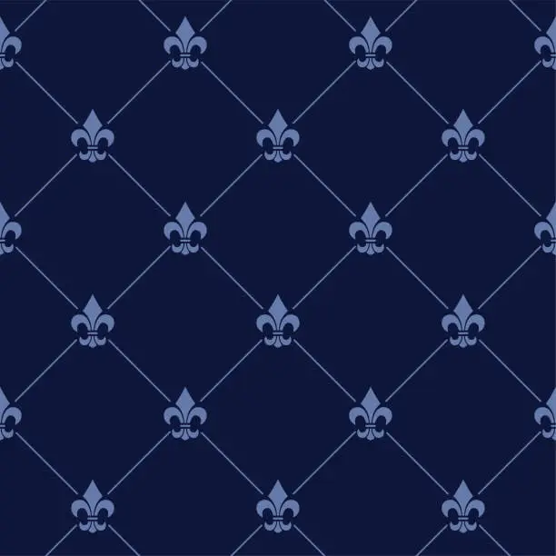 Vector illustration of Blue Fleur De Lis French Damask Luxury Decorative Fabric Pattern