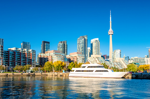 Canada - Ontario - Toronto - Beautiful summer sunny day panorama of Toronto downtown skyline with CN Tower