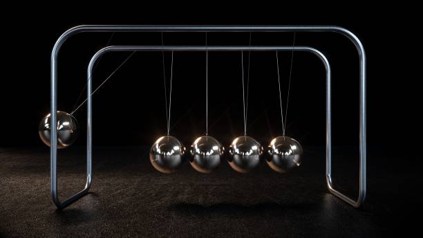 istock Metallic Newton's Cradle Swinging On Black Background - 3D Illustration 1400121977
