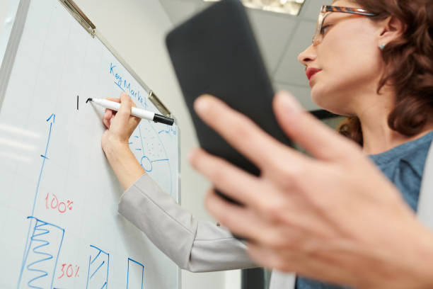istock Businesswoman Drawing Charts on Whiteboard 1400121991
