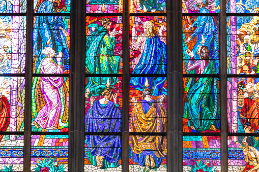 Stained glass window - Saint Vitus's Cathedral, Prague castle 11th century.
