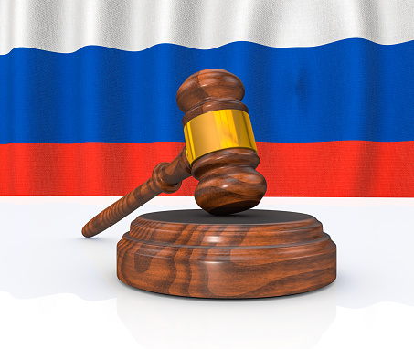 Russian Law Concept - Russian Flag and Judge's Gavel