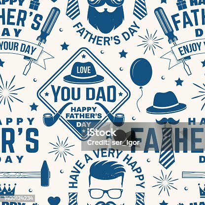 istock Happy Father's Day seamless pattern. Vector illustration. For Father's Day background with hipster father, crown and ties. Concept for pattern background or wallpaper. 1400124234