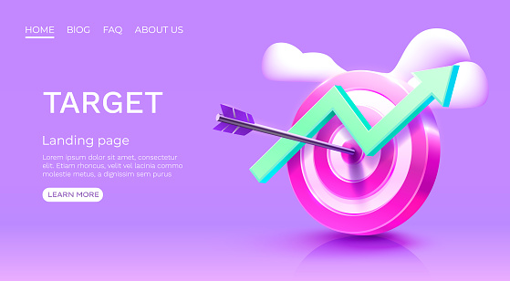 Target finance landing page, banner business 3d icon. Vector illustration