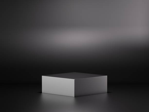 istock 3d render, abstract geometric background with square podium. Industrial showcase scene with empty stage for product presentation 1400126586