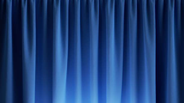 istock 3d render, abstract simple background, blue velvet curtain with folds 1400126649