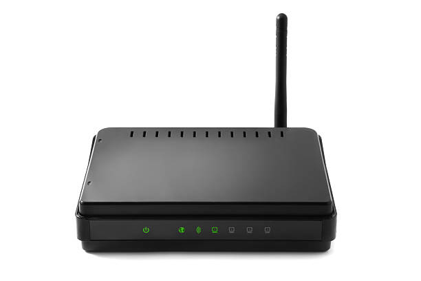 istock A black wireless router with green lit up icons isolated 140012901