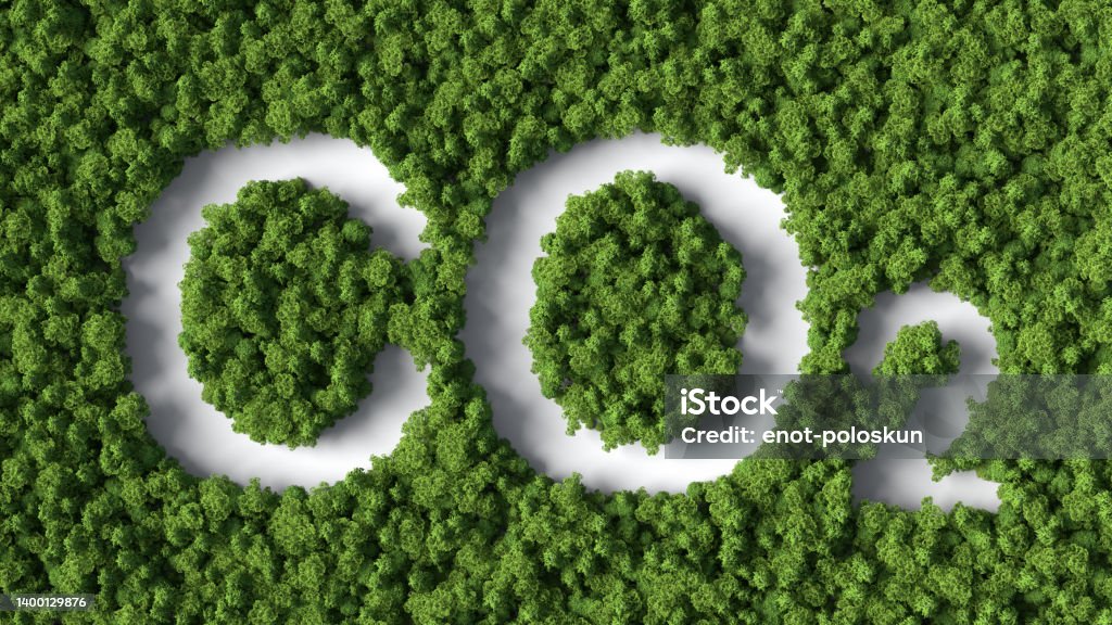 Carbon Dioxide 3d carbon dioxide formula cutted in forest  on white background Carbon Dioxide Stock Photo