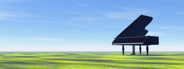 istock Black piano in the nature with grass - 3D render 1400132689