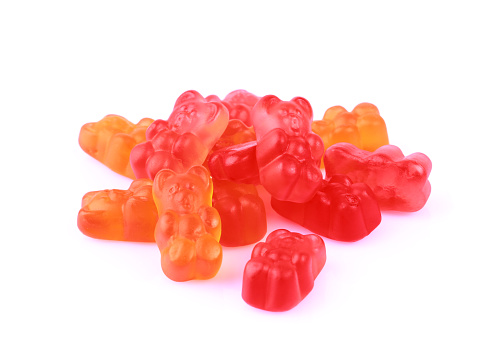 Colorful jelly bears isolated on white background