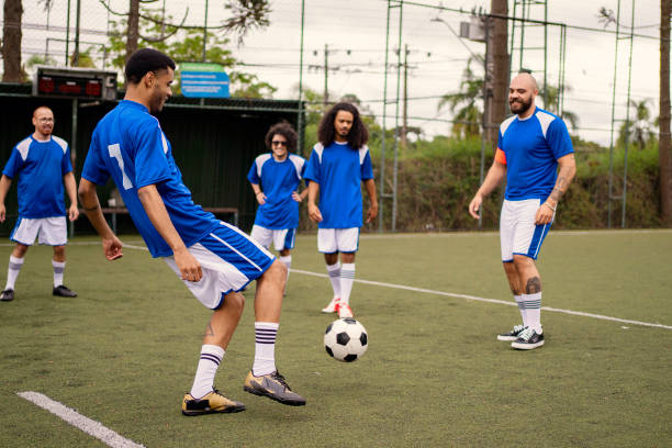 Soccer team warming up before the game