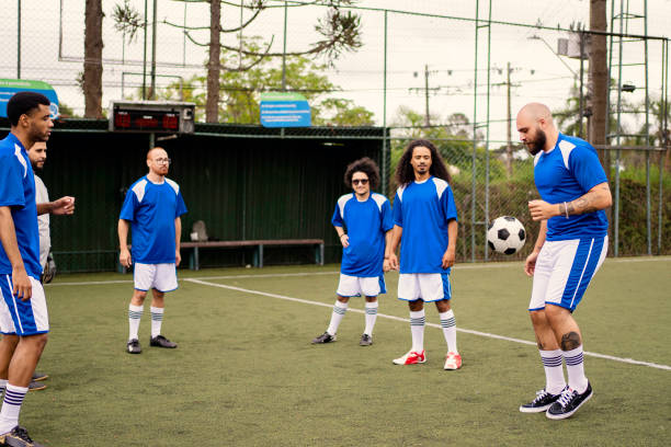 istock Soccer team warming up before the game 1400133142