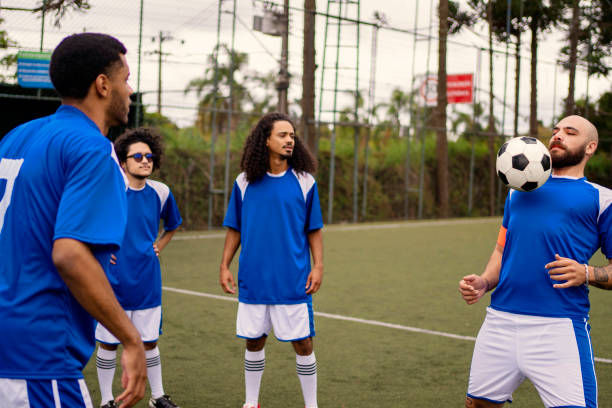 istock Soccer team warming up before the game 1400133145