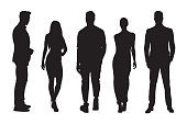 Business people silhouettes, group of standing business men and women
