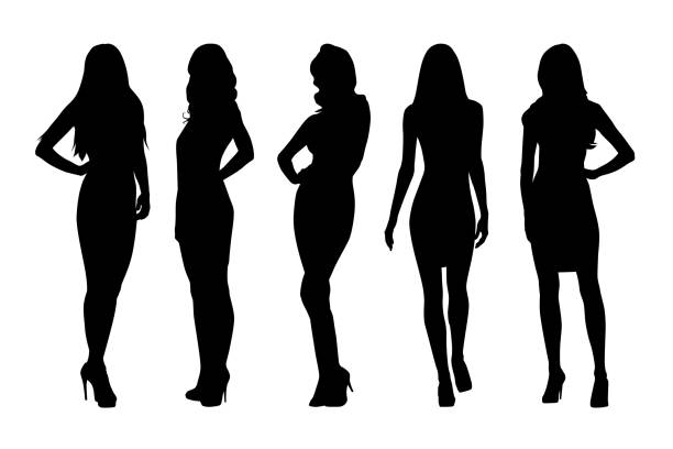 Women, group of businesswomen silhouettes. Isolated vector people Women, group of businesswomen silhouettes. Isolated vector people one woman only stock illustrations