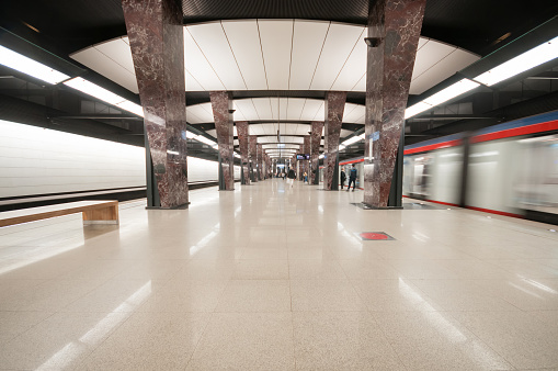 Moscow, Russia - may 06, 2022: Interior of the subway  station Polezhaevskaya