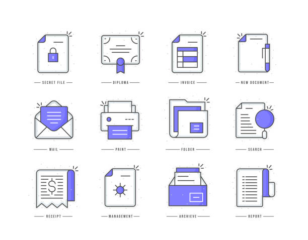 illustrations, cliparts, dessins animés et icônes de icônes de couleur de ligne plate du document - printer computer printer computer document