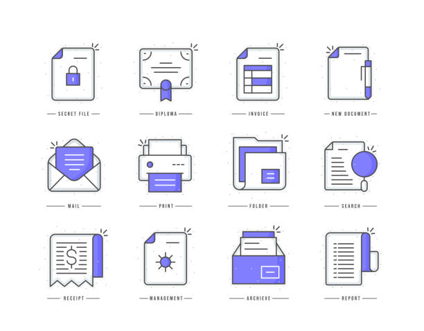 ドキュメントのフラットラインカラーアイコン - printer computer printer computer document点のイラスト素材／クリップアート素材／マンガ素材／アイコン素材